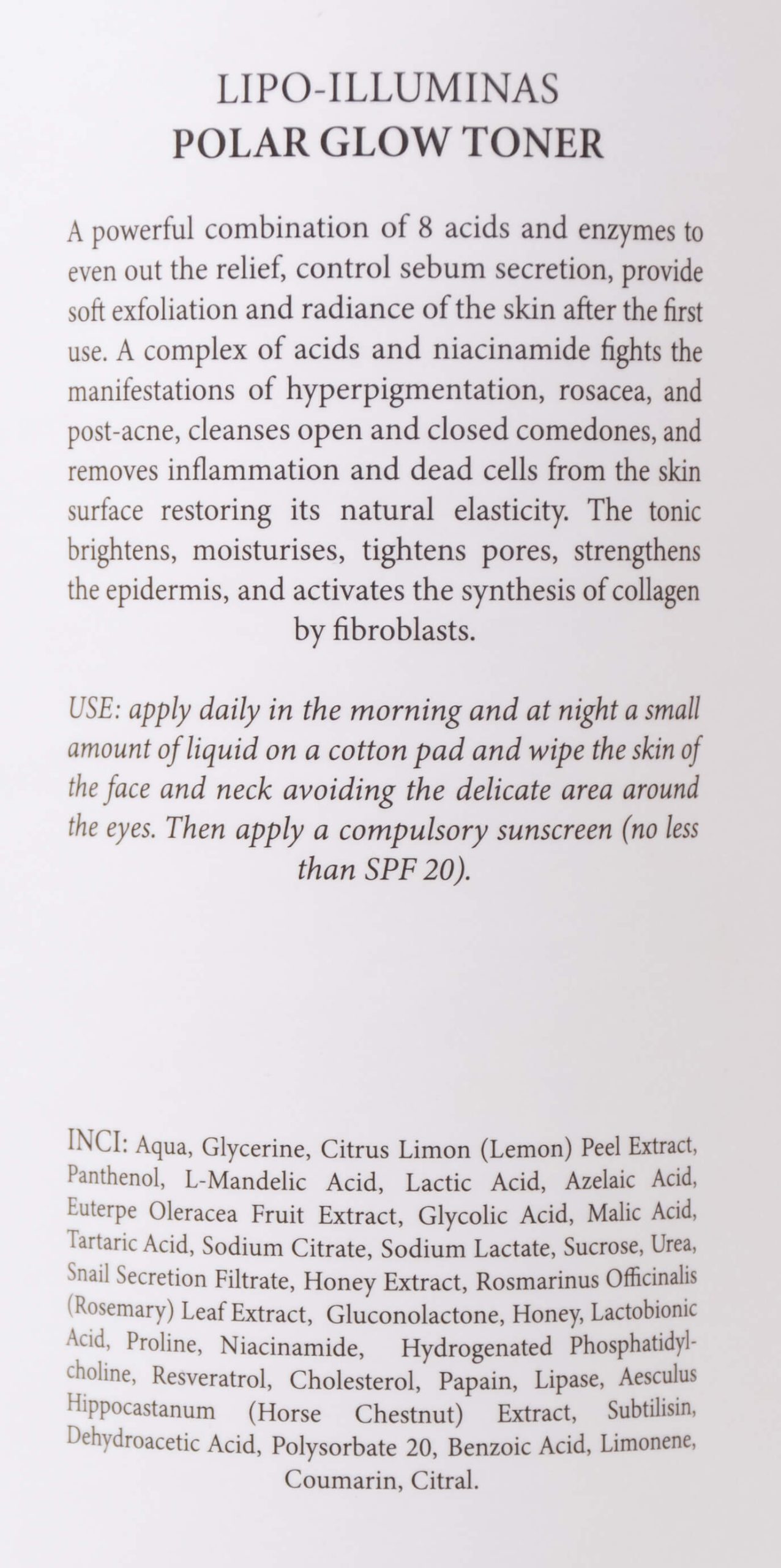 Ензимний тонік «Сила 8 кислот» LIPO-ILLUMINAS POLAR GLOW TONER, 120 мл - фото №4