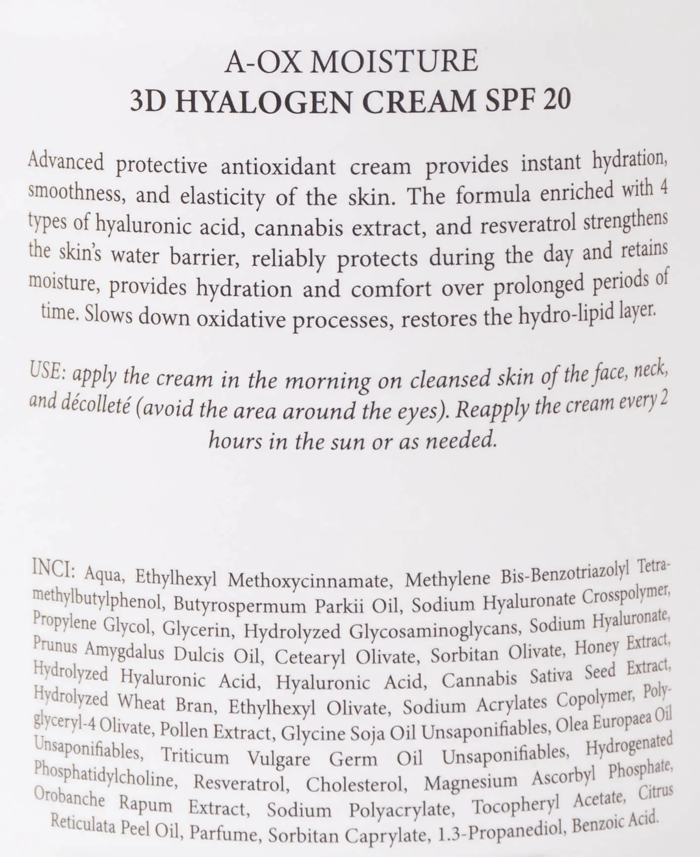 Денний антиоксидантний зволожуючий крем SPF 20 A-OX MOISTURE 3D HYALOGEN CREAM SPF 20, 50 мл - фото №6