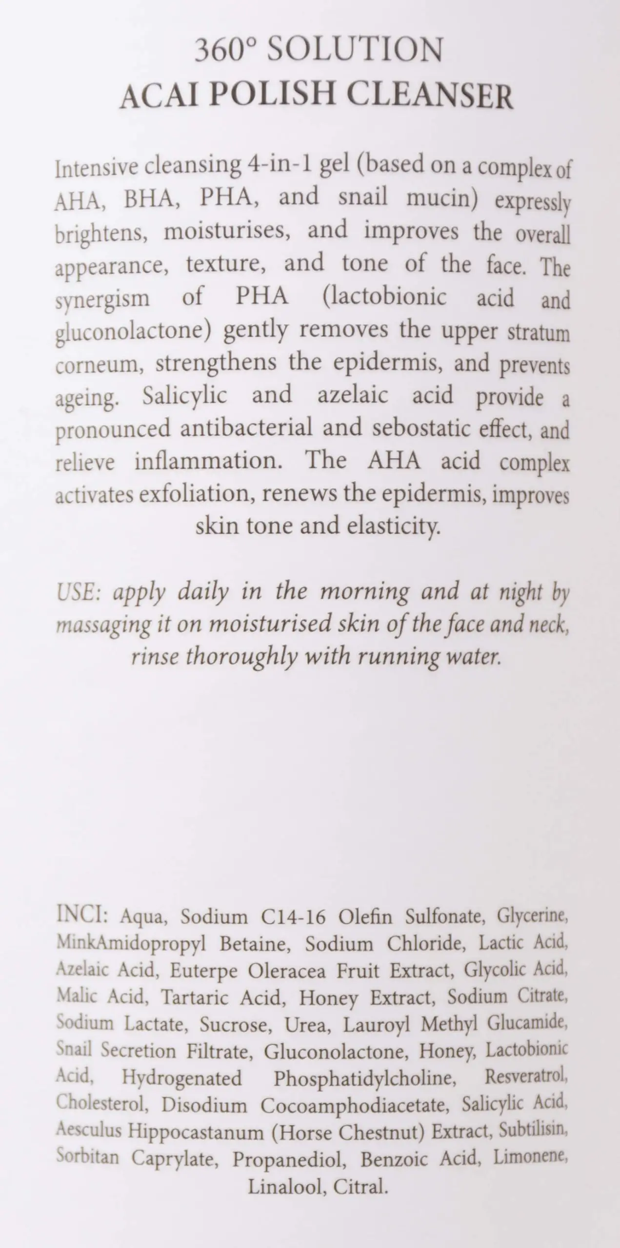 Очищаючий гель з АНА/ВНА/РНА кислотами 360° SOLUTION ACAI POLISH CLEANSER, 120 мл - фото №4