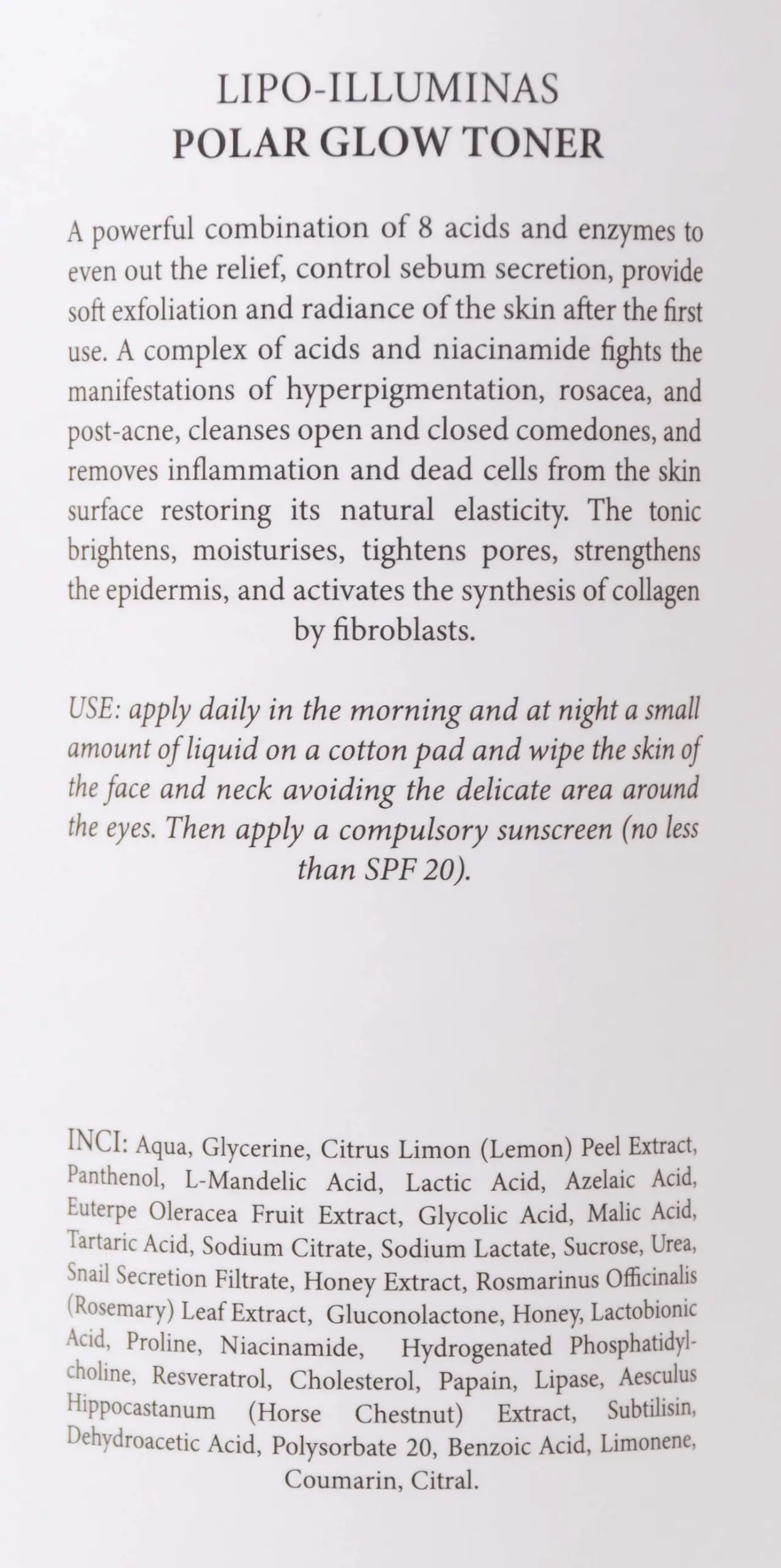 Энзимный тоник «Сила 8 кислот» LIPO-ILLUMINAS POLAR GLOW TONER, 120 мл - фото №3