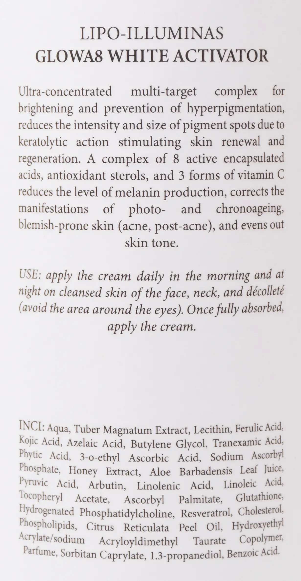 Отбеливающий активатор против пигментации LIPO-ILLUMINAS GLOWA8 WHITE ACTIVATOR, 40 мл - фото №3